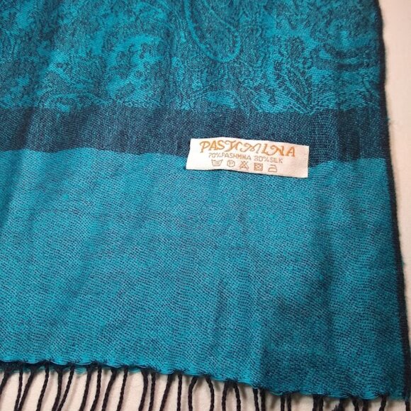 NWOT PASHMINA long cashmere-silk scarf/wrap/shawl/coverup - teal-turquoise - Picture 4 of 6